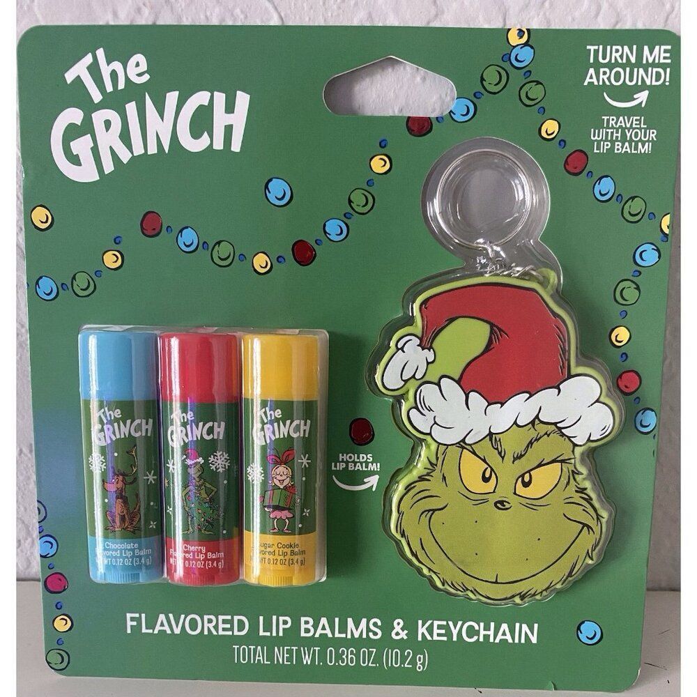 Dr. Seuss The GRINCH Flavored Lip Balms & Keychain Chocolate Cherry Sugar Cookie